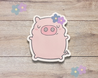 Pig Vinyl Sticker | Pig Flower Sticker | Glossy Finish | Cute Pig Sticker| Waterproof, Laptop Sticker, Water Bottle Sticker, Animals Sticker