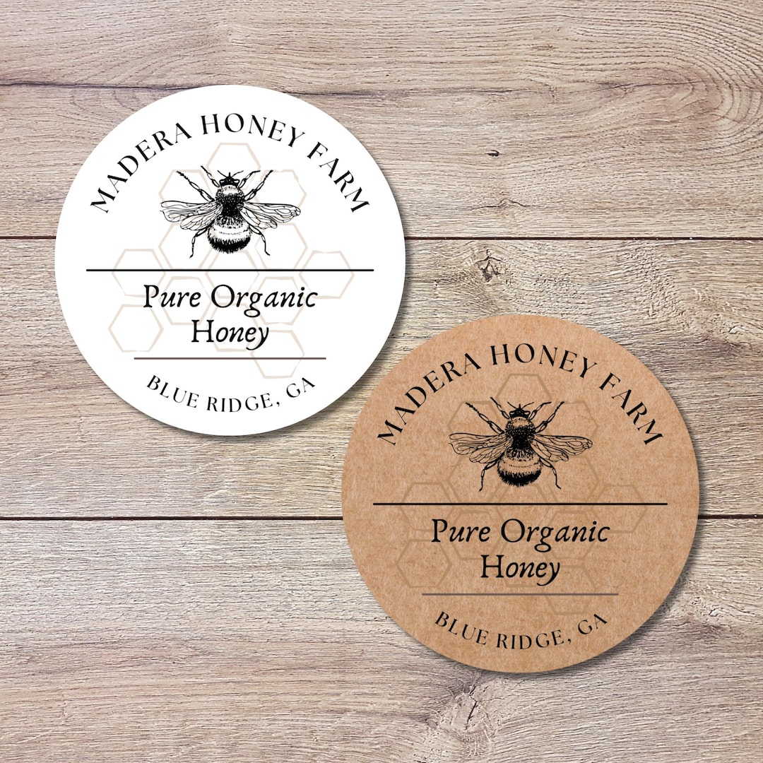 Personalized Organic Honey Bee Farm Stickers, Custom Homemade Jar ...