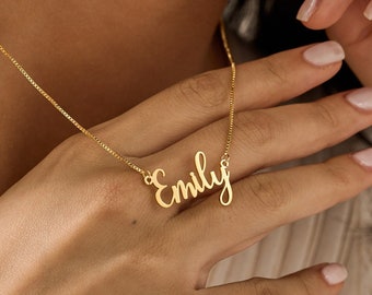 Dainty Gold Name Necklace with Box Chain, New Arrival Font Name Necklace by AnyaShopStudio, Custom Name Jewellery, Valentine's Gift for Her