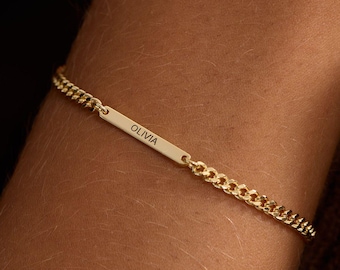 Custom Name Bar Bracelet, Engraved Name Bracelet, Minimalist Name Jewelry, Personalized Gift, Everyday Bracelet, Birthday Gift For Her