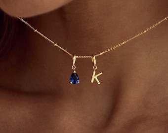Custom Bubble Letter Necklace with Birthstone, Personalized Birthstone Necklace, Gold Initial Necklace, Gift for Her, Graduation Gifts