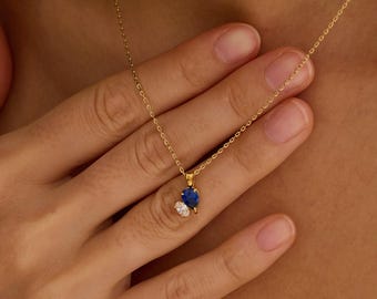Custom Pear Birthstone Necklace, Minimalist 2 Birthstone Necklace, Personalized Gemstones Jewelry, Birthday Gift for Her, Christmas Gifts