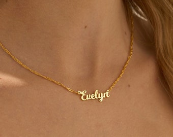 Dainty Name Necklace with Twist Chain, Personalised Name Necklace, Custom 18K Gold Plated Name Jewellery, Birthday Gift for Her, Mom Gift