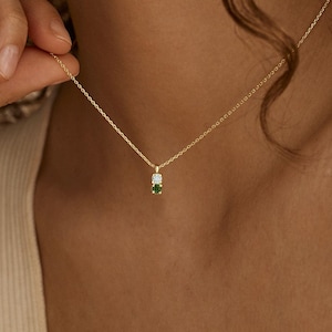 Minimalist 2 Birthstone Necklace, Personalized 2 Birthstone Necklace, Gold Pendent Necklace, Birthday Gift for Her, Women Necklace, Gift
