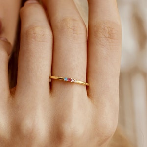 Minimalist Birthstone Ring, Custom Multiple Gemstone Ring, Dainty Birthstone Jewelry, Birthday Gift for Her, Bridemaid Gift, Mom Gift