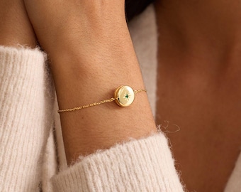 Pulsera con medallón de foto y piedra de nacimiento, pulsera con imagen personalizada, pulsera con piedra de nacimiento, joyería para madres, regalo para el Día de la Madre.