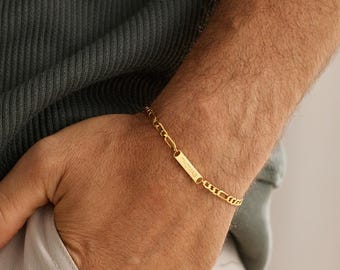 Custom Name Bar Bracelet, Engraved Name Bracelet, Men Name Jewelry, Personalized Family Gift, Couple Bracelet, Grooms Gift For Him, Dad Gift