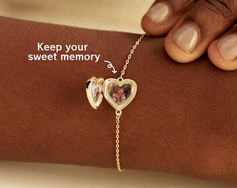 Pulsera con medallón de corazón y piedra de nacimiento, pulsera personalizada con foto, joyería conmemorativa con piedra de nacimiento, regalo de aniversario, regalos de cumpleaños para ella.
