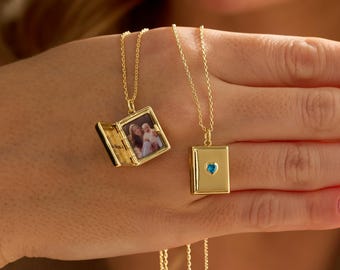 Custom Photo Locket Necklace with Birthstone, Personalized Memorial Birthday Gift, Anniversary Gifts, Pet Photo Locket, Family Gifts for Her