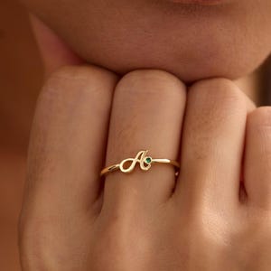 Custom Initial Ring with Birthstone, Gold Bubble Letter Ring, Birthstone Ring, Dainty Name Ring, Birthday Gift, Christmas Gift for Her