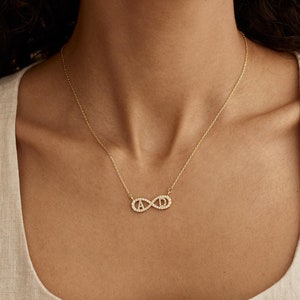Collar infinito de diamantes pavé con 2 iniciales, collar de letras personalizado, collar de diamantes inicial, regalo personalizado, regalo de Navidad