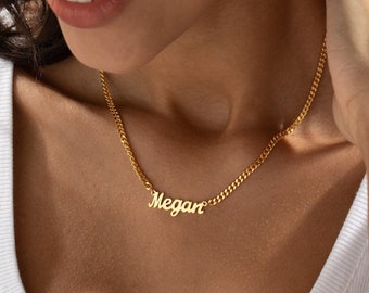 Personalised 18K Gold Name Necklace with Curb Chain, Custom Gothic Name Necklace, Birthday Gift for her, Christmas Gift for Her, for Mom