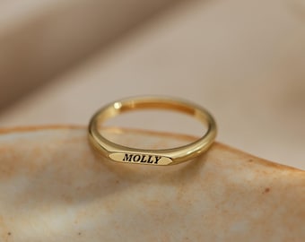 Custom Engraved Name Ring, Personalized Date Initial Ring, Gold Stackable Ring, Anniversary Gift, Gift for Teacher, Graduation Gift for Her