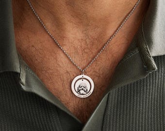 Custom Pet Portrait Necklace for Men, Pet Memorial Jewelry, Family Engraved Dad Necklace from Daughter, Couple Gift, Father's Day Gift