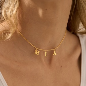Collar de letras colgantes, gargantilla inicial, collar de nombre personalizado, joyería de nombre de oro personalizado, collar de nombre de letra, regalo para ella, cumpleaños