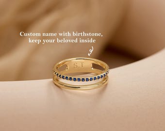 Minimalist Birthstone Ring, Custom Double-layer Ring, Personalized Engraved Ring, Dainty Birthday Gift for Her, Couple Gift, Christmas Gifts