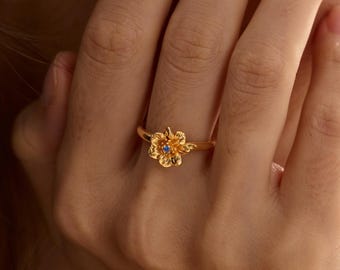 Custom 3D Birthflower Open Ring with Birthstone, Personalized Women Flower Bouquet Jewelry, Birthday Gift, Gift for Her, Gift for Grandma