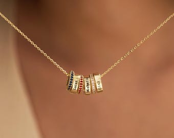 Personalized Engraved Name Necklace with Birthstone, Family Birthday Hoop Necklace, Name Necklace, Birthday Gift, Christmas Gift for Her