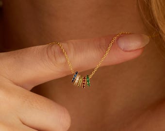 Custom Birthstone Hoop Necklace, Minimalist Birthstone Circle Necklace, Personalized Family Necklace, Daily Necklace, Birthday Gift for Her