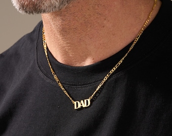 Regalo del Día del Padre de su hija, collar DAD de AnyaShopStudio, collar con nombre personalizado chapado en oro de 18 quilates, collar para hombre, regalo para él