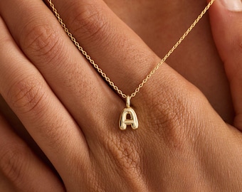 Custom Bubble Initial Necklace, Minimalist Bubble Letter Necklace, Personalised Charm Jewellery, Daily, Gift for Her, Mother's Day Gift