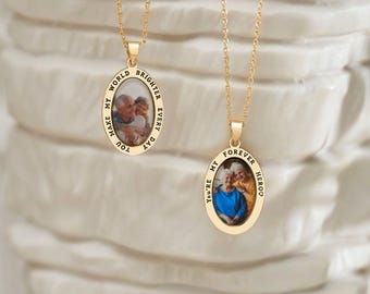 Personalized Picture Necklace, Custom Engraving Pendent Necklace, Oval Photo Necklace, Anniversary Gift, Gift for Mom, Gift for Her, Grandma