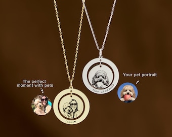 Personalized Pet Portrait Necklace, Pet Memorial Jewelry, Custom Pet Engraved Necklace, Dog & Cat Necklace, Family Necklace, Gift for Her