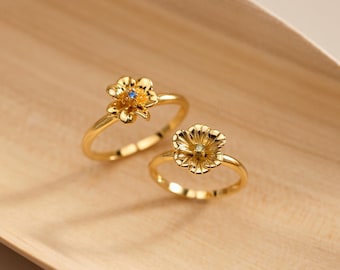 Custom 3D Birthflower Open Ring with Birthstone, Personalized Women Flower Bouquet Jewelry, Birthday Gift, Gift for Her, Gift for Grandma