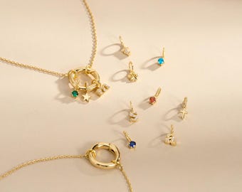 Build Your Own Necklace - Custom Cable Circle Charm Necklace, Carabiner Necklace Holder, Birthstone Initial Necklace, Birthday Gift for Her