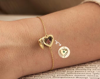 Heart Photo Locket Bracelet with Birthstone, Custom Picture Bracelet, Birthstone Memorial Jewelry, Anniversary Gift, Birthday Gifts for Her