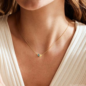 Tiny Heart Birthstone Necklace, Minimalist 2 Birhtstone Necklace, Personalized Birthstone Jewelry, Birthday Gift for Her Mother's Day Gift