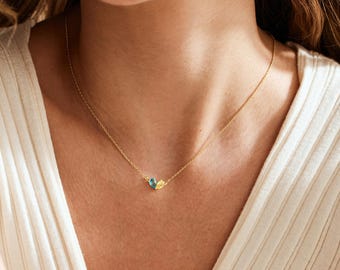 Tiny Heart Birthstone Necklace, Minimalist 2 Birhtstone Necklace, Personalized Birthstone Jewelry, Birthday Gift for Her, Christmas Gift