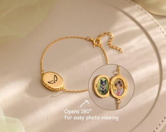 Custom Locket Bracelet with Photo, Engraved Photo Bracelet, Baby Photo Locket, Minimalist Memorial Jewelry, Anniversary Gift, Christmas Gift