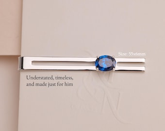 Custom Birthstone Tie Bar, Personalized Gemstone Tie Clip, Groomsmen Gift, Best Husband Gift, Gift for Dad, Anniversary Gift for Him