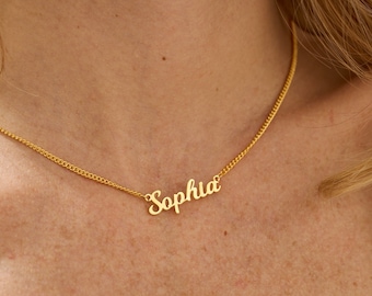 Custom 18K Gold Plated Name Necklace with Curb Chain, Silver, Rose Gold Name Necklace, Personalized Jewelry, Bridesmaid Gift for Her