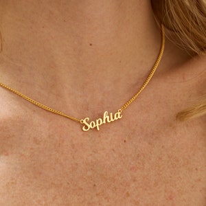 Custom 18K Gold Plated Name Necklace with Curb Chain, Silver, Rose Gold Name Necklace, Personalized Jewelry, Bridesmaid Gift for Her