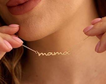 Dainty Crystal MaMa Necklace, Dainty Pave Name Necklace with CZ Diamond, Gold Mother Necklace, Gift for Mom, Gift for Her, Mother's Day Gift