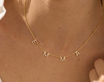 Custom Tiny Pave Initial Necklace, Personalized Letter Name Necklace with CZ Diamond, Dainty Name Jewelry, Bridesmaid Gift,Girlfriend Gift