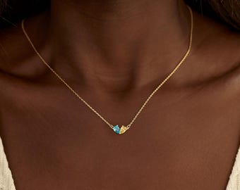 Tiny Heart Birthstone Necklace, Minimalist 2 Birthstone Necklace, Personalized Family Necklace, Anniversary Gift, Birthday Gift for Her