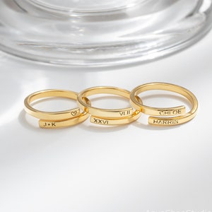 Personalized Engraved Ring, Custom Name Ring, Dainty Stacking Rings, Gold Ring for Her, Anniversary Gift, Christmas Gift for Wife image 2