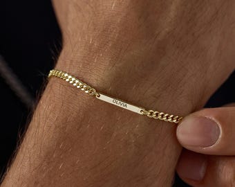 Custom Name Bar Bracelet, Engraved Name Bracelet, Men Name Jewelry, Personalised Gift, Couple Bracelets, Father's Day Gift For Him, Dad Gift
