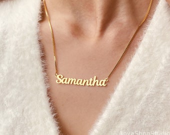 Personalised 18K Gold Plated Name Necklace with Box Chain, Custom Name Necklace, Dainty Name Jewelry, Birthday Gift for her, Christmas Gift