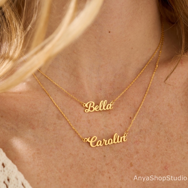 Custom Layered Name Necklace, Double Name Necklace, Layered Necklace, Personalised Gold Name Jewellery, Birthday Gift for Her, Gift for Mom