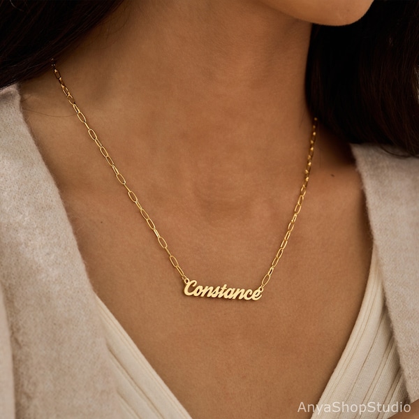 Gold Name Necklace with Paperclip Chain, Custom Name Jewellery, Everyday Dainty Necklace, Link Chain Name Necklace, Christmas Gift for Her