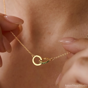 Mother's Family Birthstone Interlocking Double Circle Necklace Mother's Family Birthstone Interlocking Double Circle Necklace