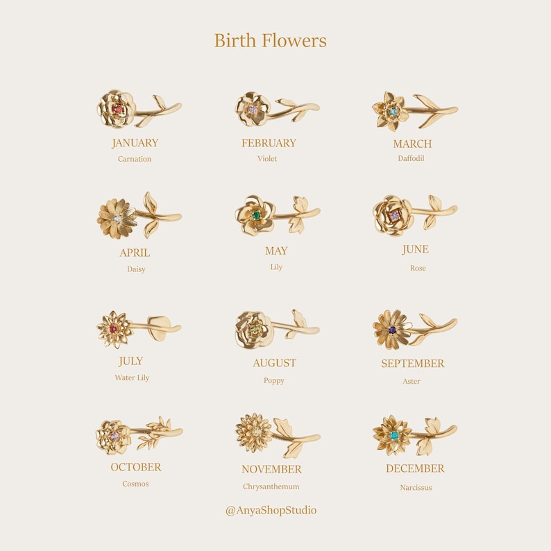 Elegant Birthflower-halsband med födelsesten, handgjorda guldsmycken, födelsedagspresent till henne, blomstersmycken, vardagshalsband, present bild 8