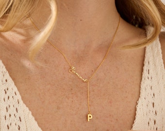 Minimalist Name Necklace with Initial, Custom Name Y necklace, Drop Letter Necklace, Name Necklace with Letter Pendent, Birthday Gift