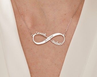 Personalized Infinity Name Necklace, Custom Date Necklace, Engraved Necklace, Family Name Necklace, Anniversary Gift, Christmas Gift 2023