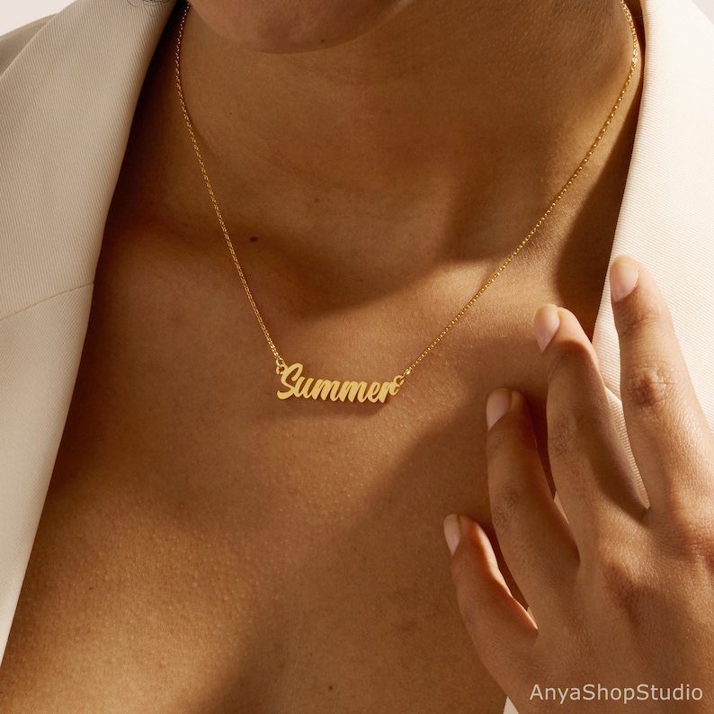 Collar con nombre personalizado, collar con nombre chapado en oro de 18K, collar con nombre personalizado, regalo de cumpleaños para ella, regalo del Día de la Madre, regalo para mamá imagen 3