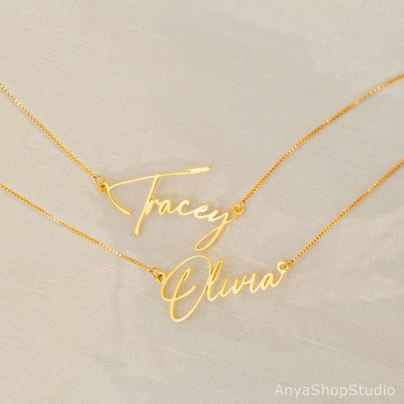 Signature Name Necklace, Personalized Gold Name Necklace with Box Chain, Custom Name Jewelry Handmade, Gift for Her, Valentine's Day Gift Bild 3